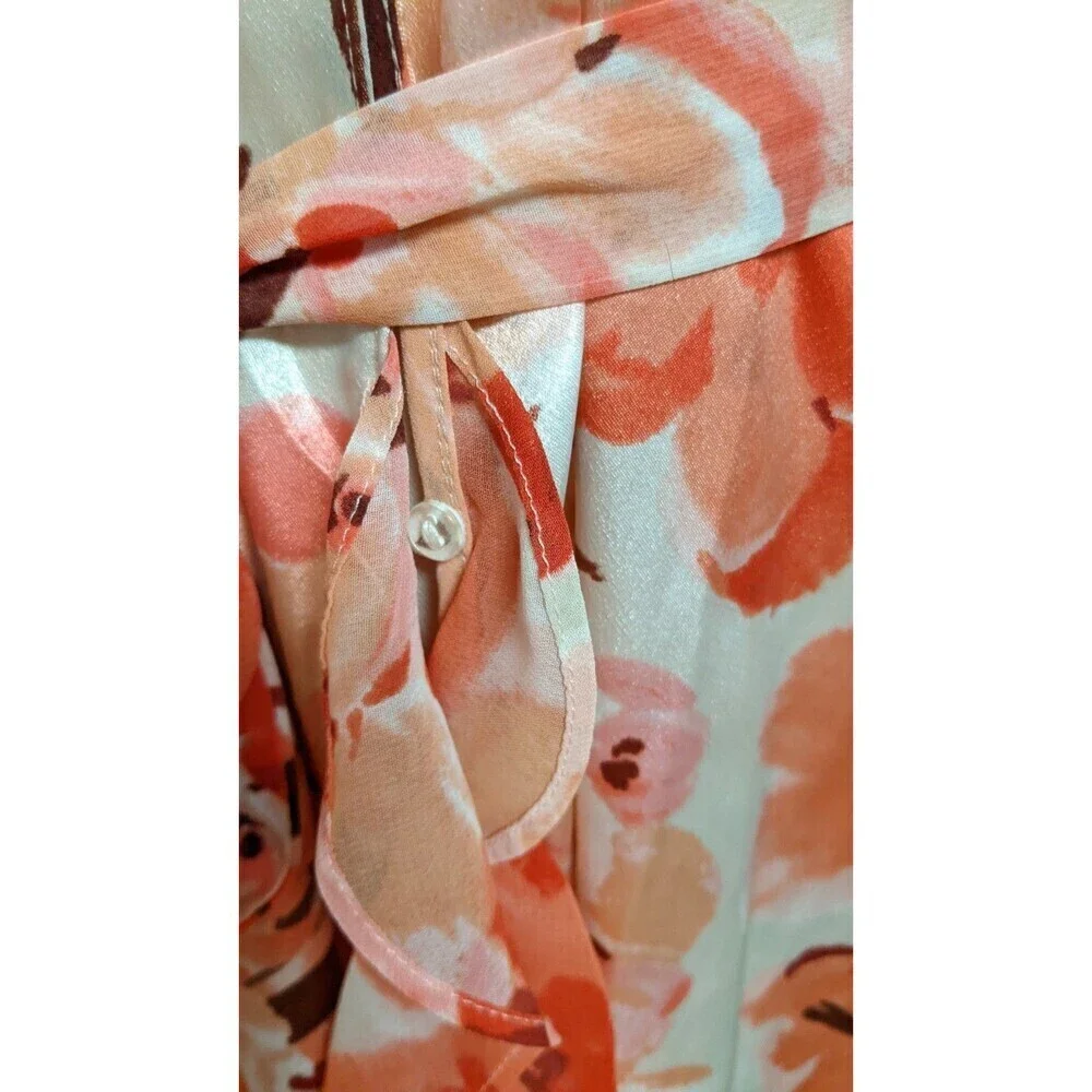 Women's Oscar de la Renta Pink Label Floral Print Ruffle Trim Robe LG